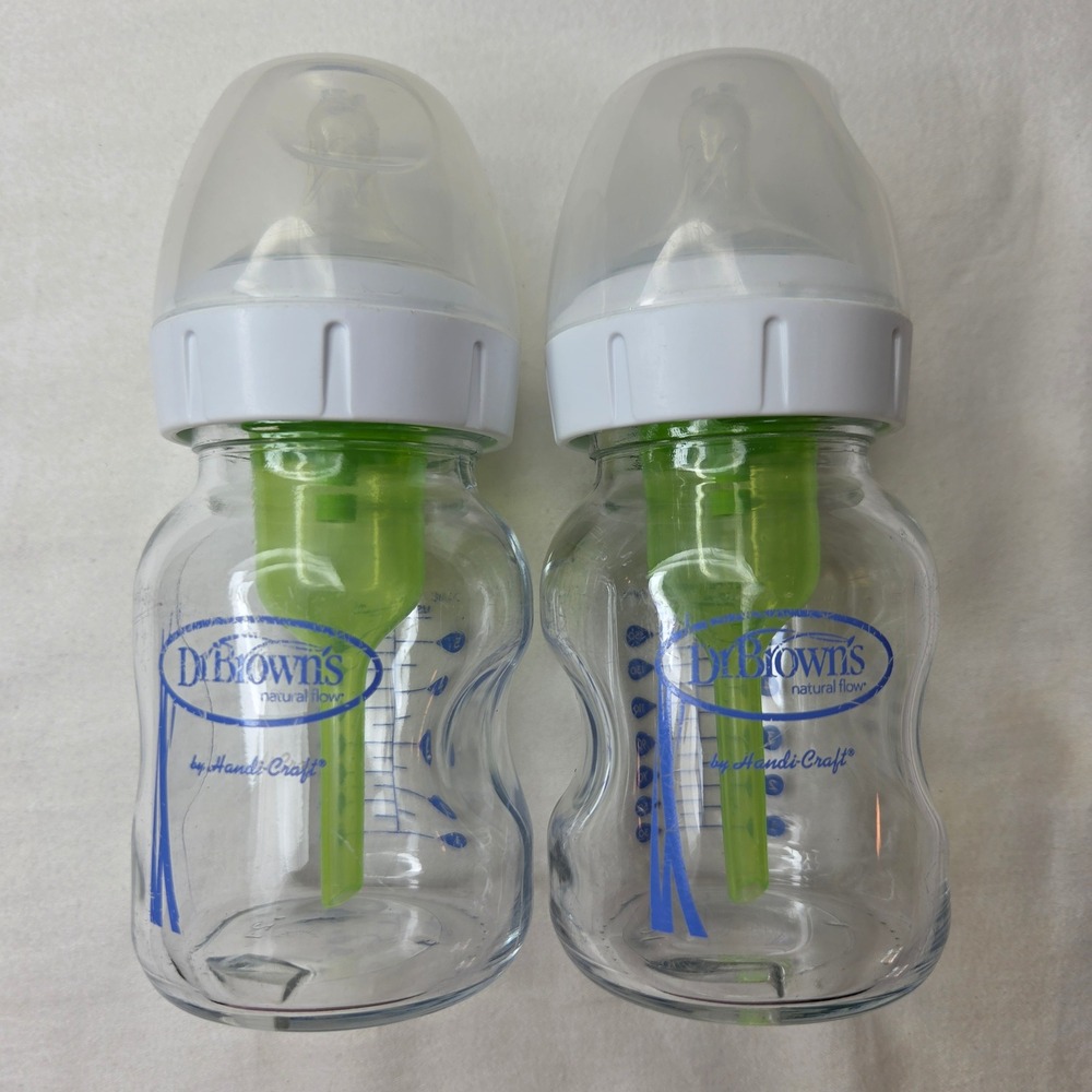 Dr. Brown's Natural Flow Options+ Glass Baby Bottles 5oz Wide-Neck Set of 2